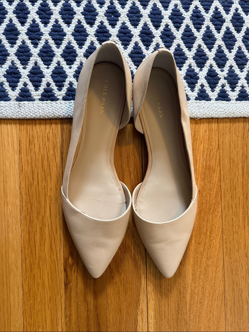 Cole Haan Nude Pointed-Toe Leather Flats